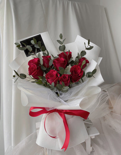 Classic 9 Red Roses with Eucalyptus