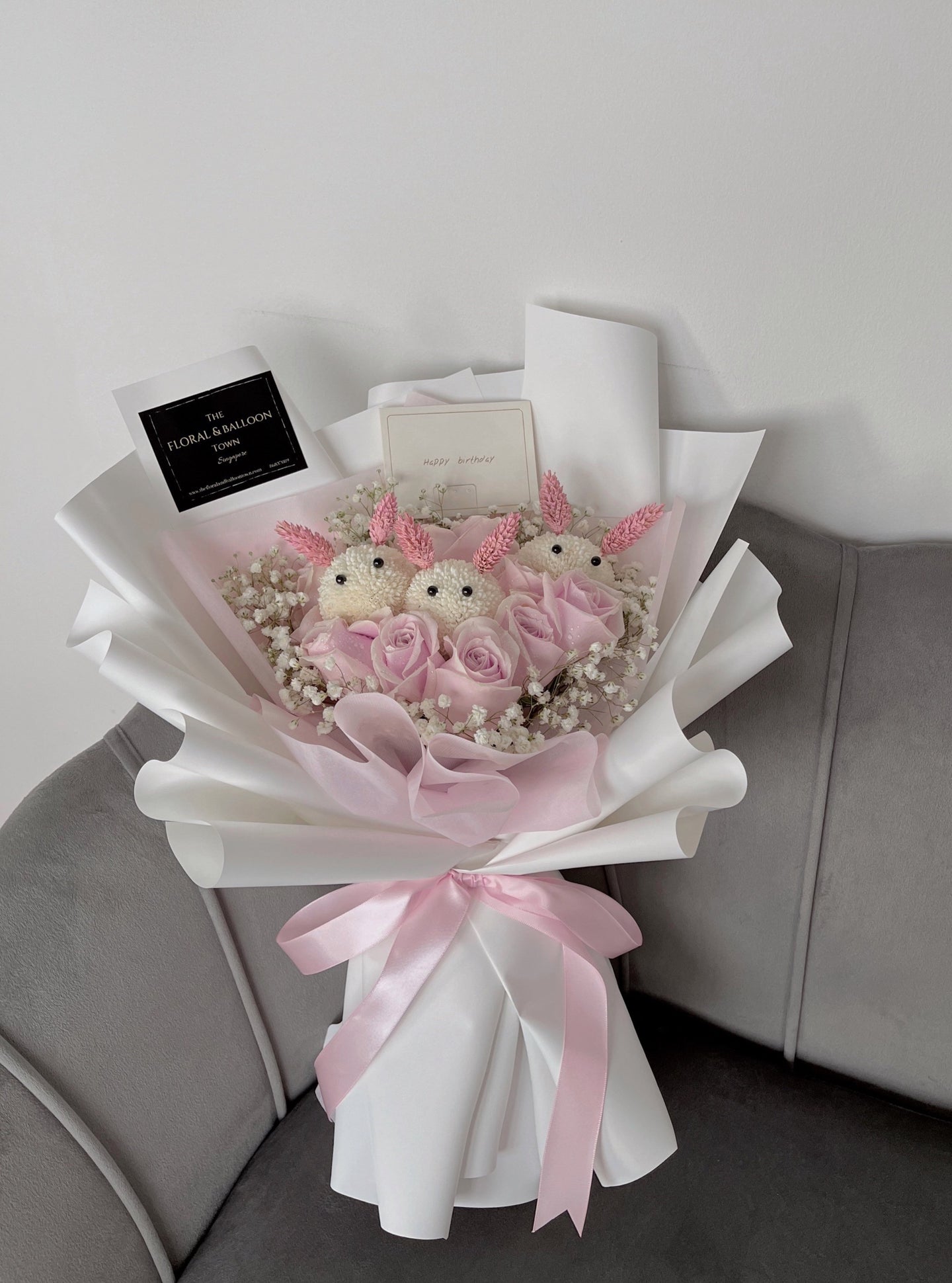 Three Little Bunnies Bouquet - Pastel Pink